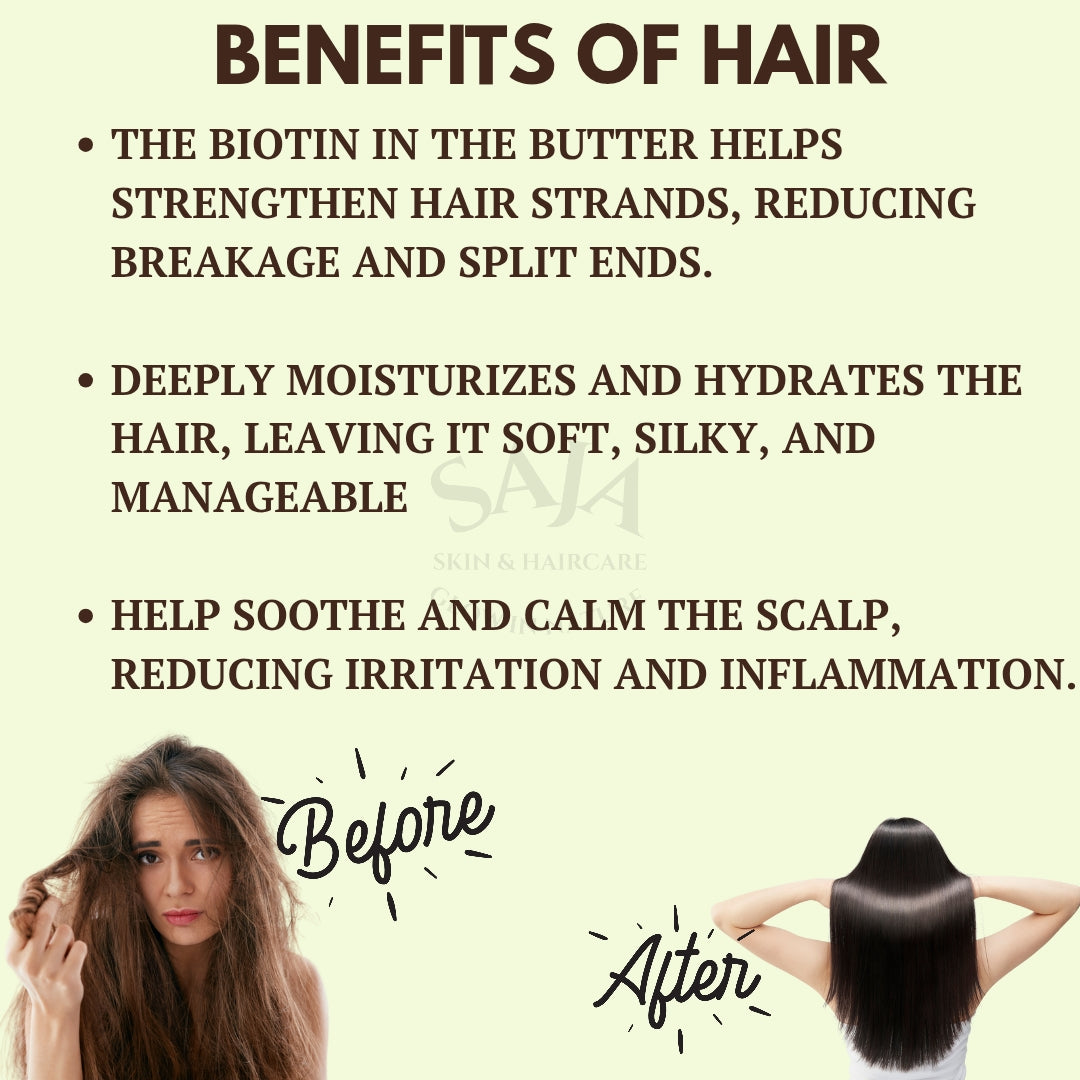 SAJA ORGANIC šæ Biotin Butter ā For Skin & Hair Care
Biotin Butter is a rich, nourishing blend infused with Vitamin B7 (Biotin)āa powerful nutrient known for promoting healthy, glowing skin and strong, shiny hair. 200 gms