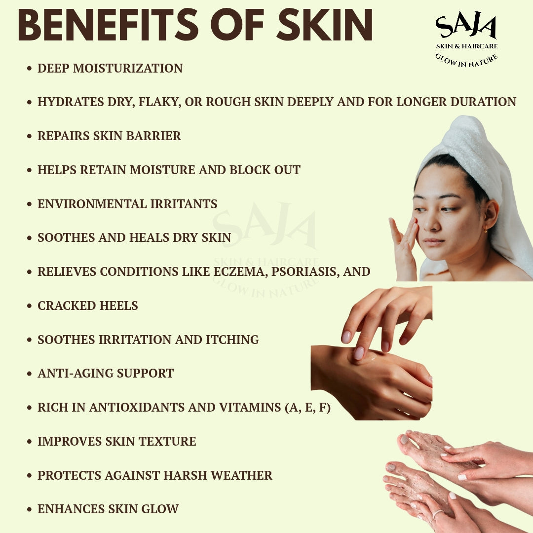 SAJA ORGANIC šæ Biotin Butter ā For Skin & Hair Care
Biotin Butter is a rich, nourishing blend infused with Vitamin B7 (Biotin)āa powerful nutrient known for promoting healthy, glowing skin and strong, shiny hair. 200 gms