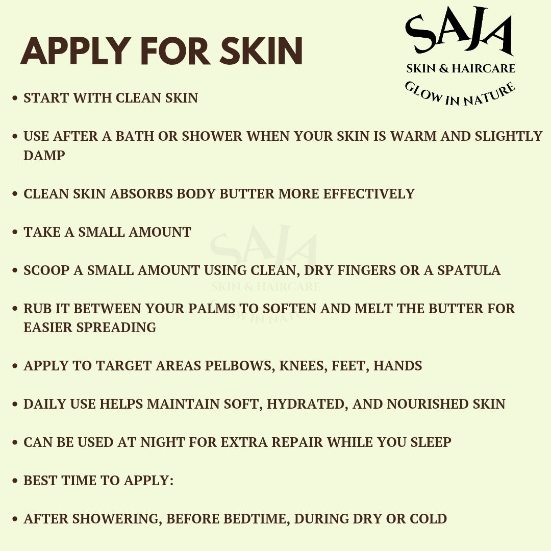 SAJA ORGANIC šæ Biotin Butter ā For Skin & Hair Care
Biotin Butter is a rich, nourishing blend infused with Vitamin B7 (Biotin)āa powerful nutrient known for promoting healthy, glowing skin and strong, shiny hair. 200 gms