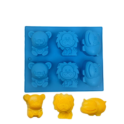 6 Cavity Animal Lion Bear Hippopotamus 110GM Soap Molds, Large Jello 3D Silicone Chocolate Cupcake Candy Cookie Baking Clay DIY Resin Pudding Candle Mould Decoration Handmade Craft