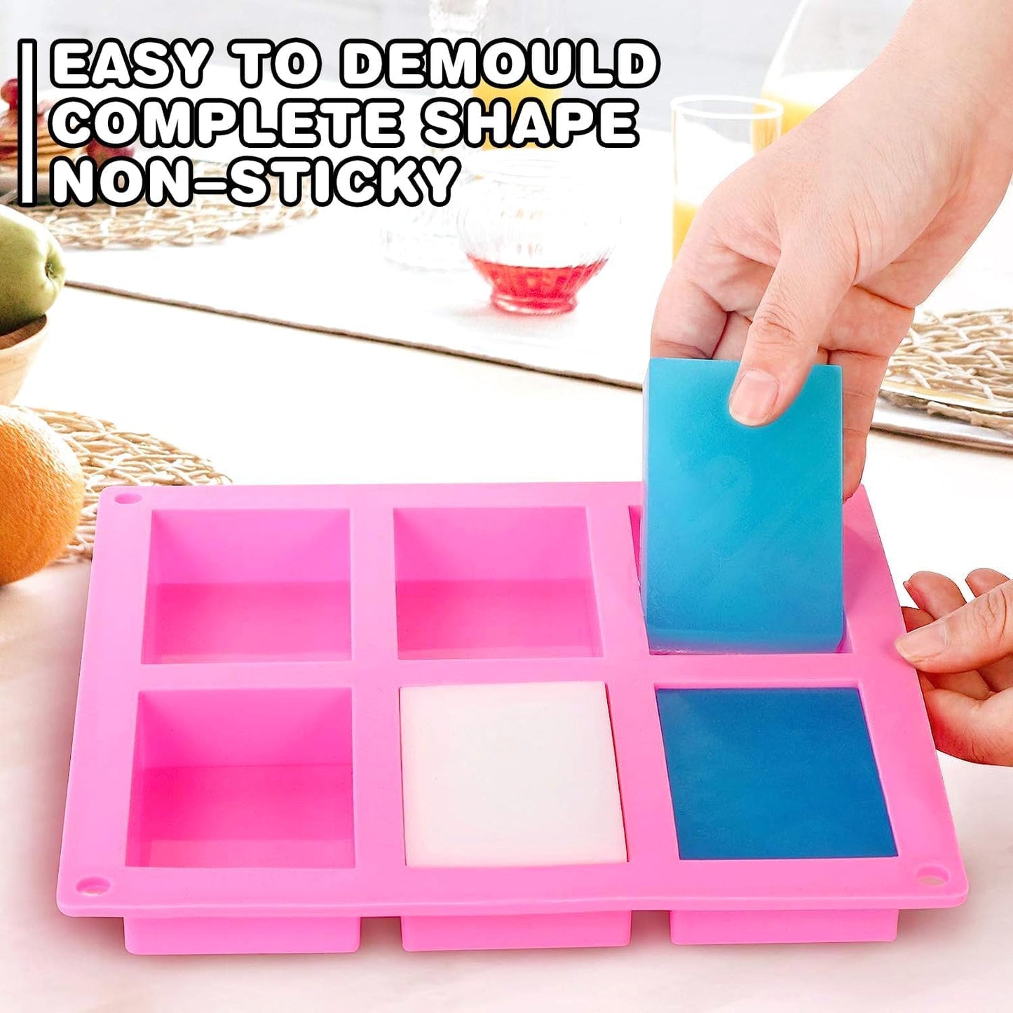 SAJA  Rectangle Shape Soap Making Silicone Mould - 6 Cavity  22.5 x 20.5 x 2.5 Centimeters