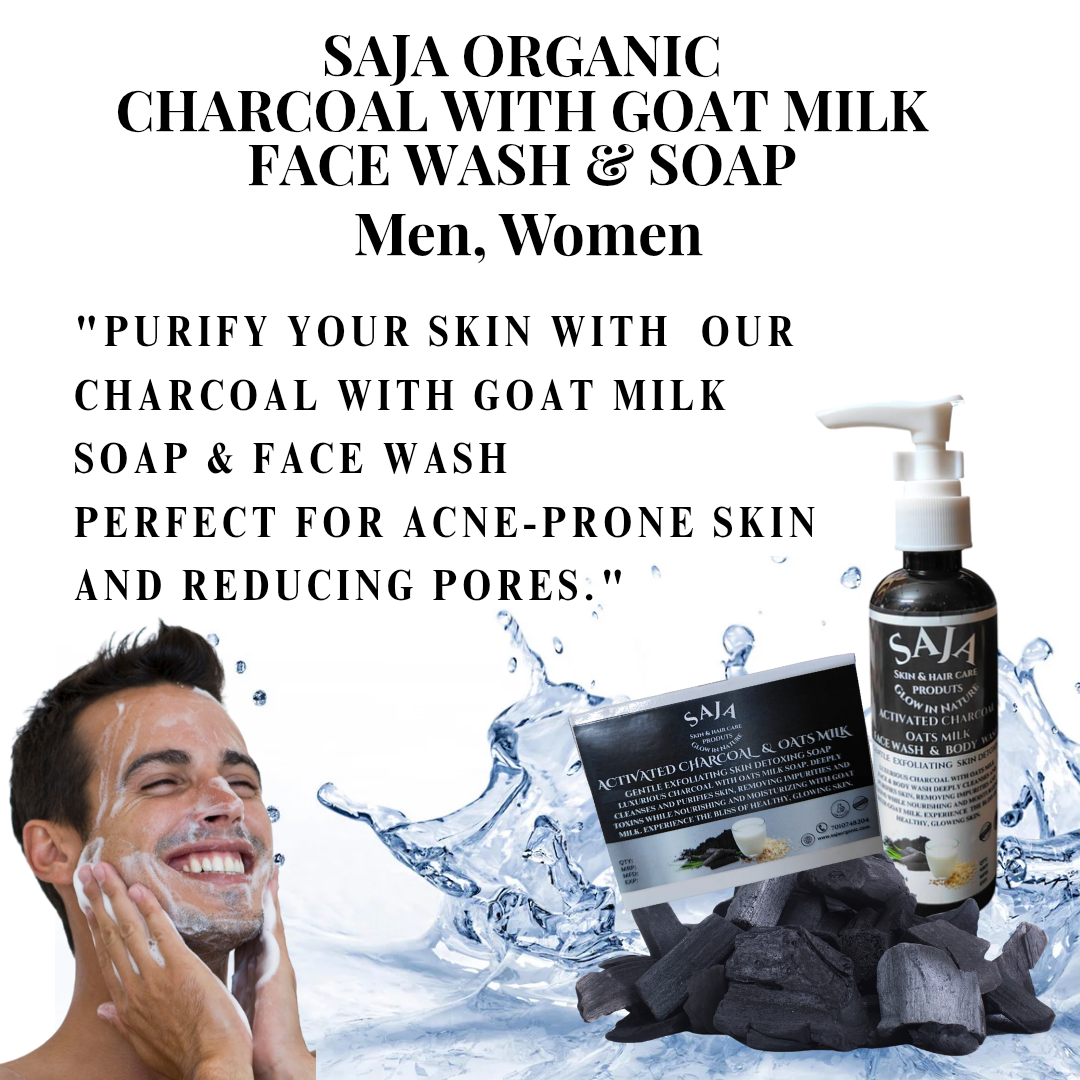 SAJA ORGANIC ACTIVATED CHARCOAL WITH GOAT MILK FACE & BODY WASH  ACTIVATED CHARCOAL WITH GOAT MILK SOAP