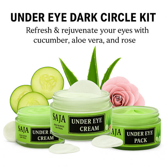 SAJA Under Eye Dark Circle Kit | Herbal Cream, Pack & Gel Pads with Serum | Reduces Puffiness, Fine Lines & Dark Circles
