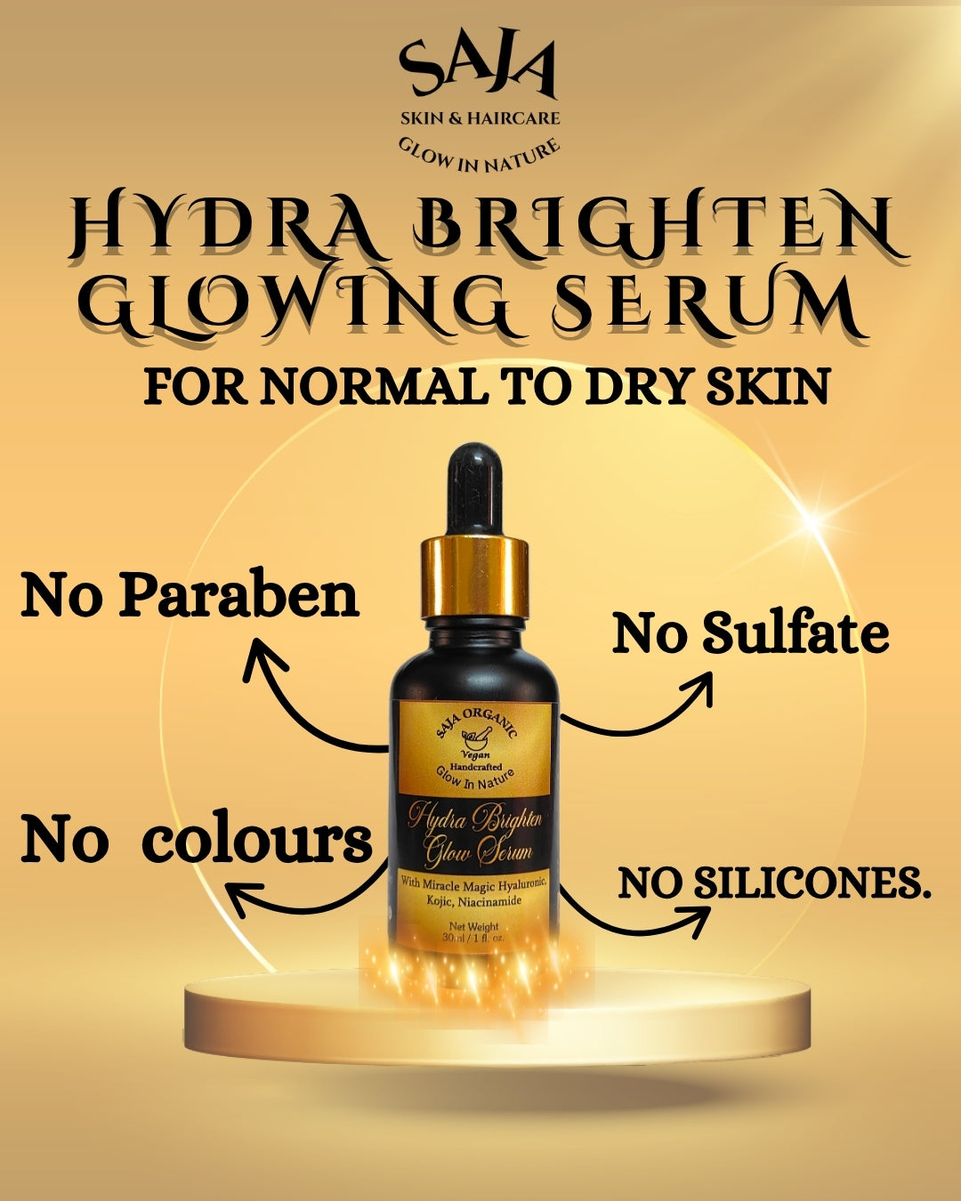 SAJA ORGANIC Hydra Brighten Glowing Serum, Normal to Dry Skin, Paraben-Free, Sulfate-Free, Silicone-Free 30 ml