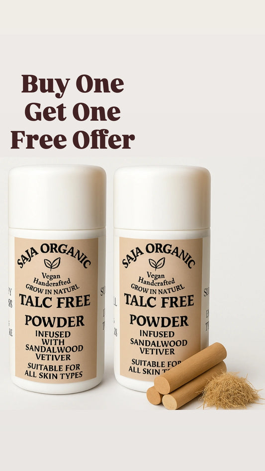 SAJA TALC-FREE POWDER — SANDALWOOD & VETTIVER | NATURAL, VEGAN, COOLING BODY POWDER