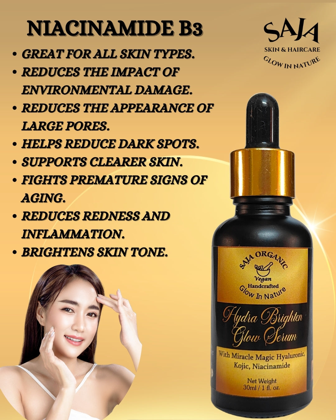SAJA ORGANIC Hydra Brighten Glowing Serum, Normal to Dry Skin, Paraben-Free, Sulfate-Free, Silicone-Free 30 ml